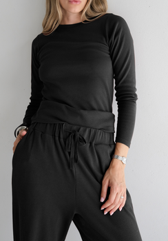 Miann & Co Women - Freya Jersey Rib Long Sleeve T-Shirt - Jet