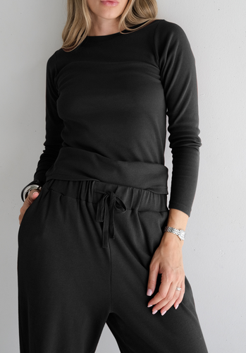 Miann & Co Women - Freya Jersey Rib Long Sleeve T-Shirt - Jet