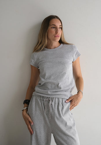 Miann & Co Women - Sky Cap Sleeve Jersey Rib T-Shirt - Cloud