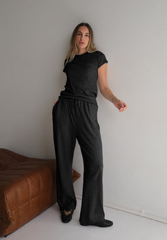 Miann & Co Women - Opal Jersey Rib Wide Leg Pants - Jet