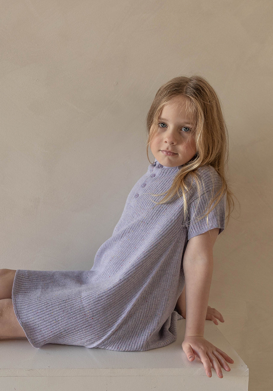 Miann &amp; Co Kids - Texture Rib Polo Dress - Lavender Speckle
