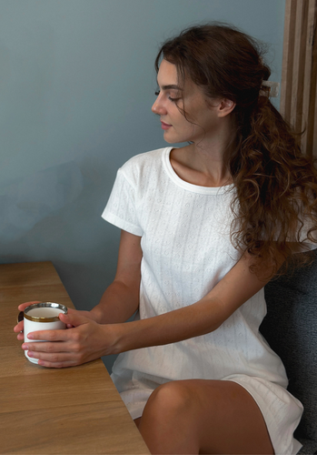 Miann & Co Womens - Sky Cap Sleeve Fitted Pyjama T-Shirt - Frost Pointelle