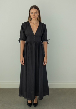 Miann & Co Woman - Iris Tie Front Puff Sleeve Dress - Onyx