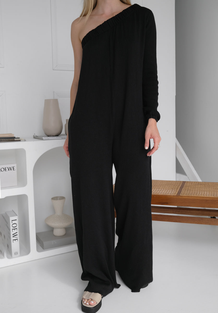 Miann &amp; Co Womens - Simone One-Shoulder Knit Jumpsuit - Black