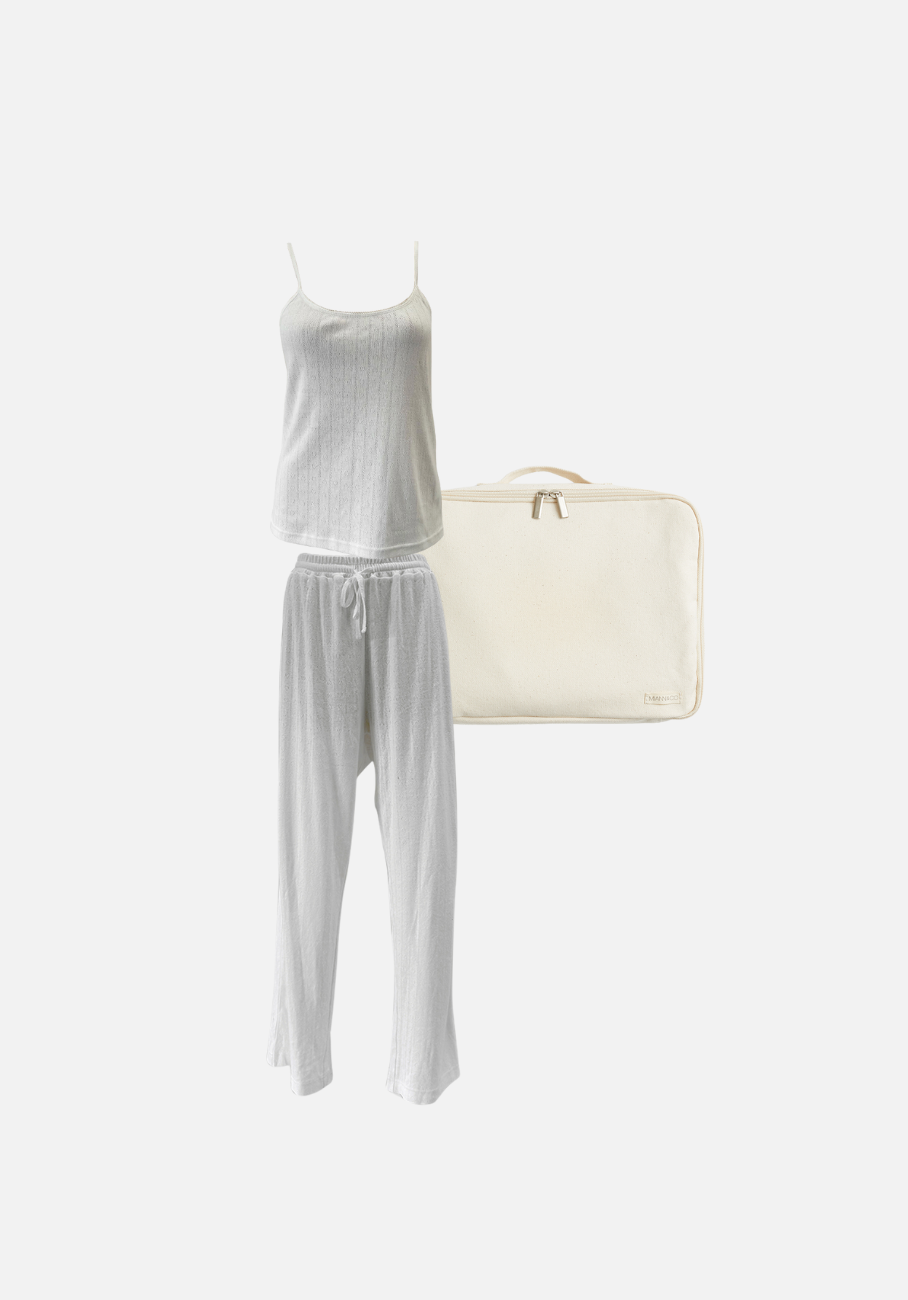 Gift Pack - Brooklyn Strappy Tank &amp; Keira Wide Leg Pants - Frost Pointelle