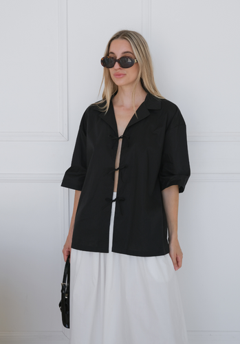 Miann & Co Womens - Zola Short Sleeve Tie Shirt - Black