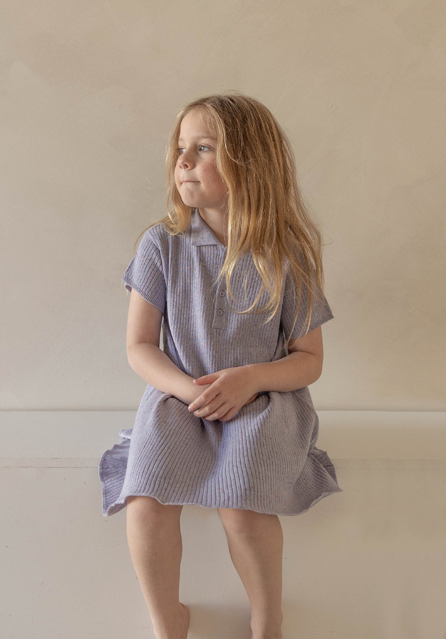 Miann &amp; Co Kids - Texture Rib Polo Dress - Lavender Speckle