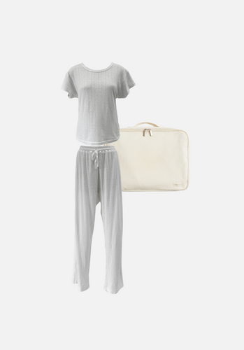 Gift Pack - Sky Cap Sleeve Fitted T-Shirt & Keira Wide Leg Pants - Frost Pointelle