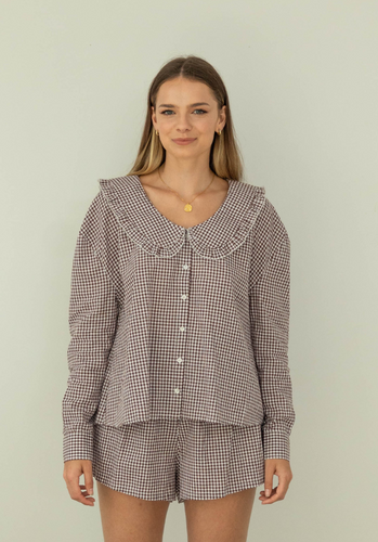 Miann & Co Womens - Violet Frill Collar Shirt - Coco Gingham
