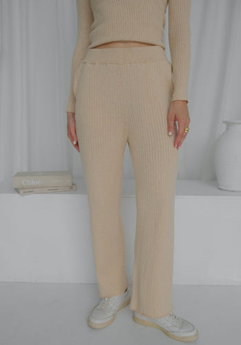 Miann & Co Womens - Penny Wide Leg Rib Pants - Truffle