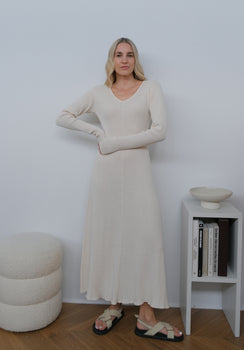 Miann & Co Womens - Tanya V-Neck Ribbed Maxi Dress - Frost