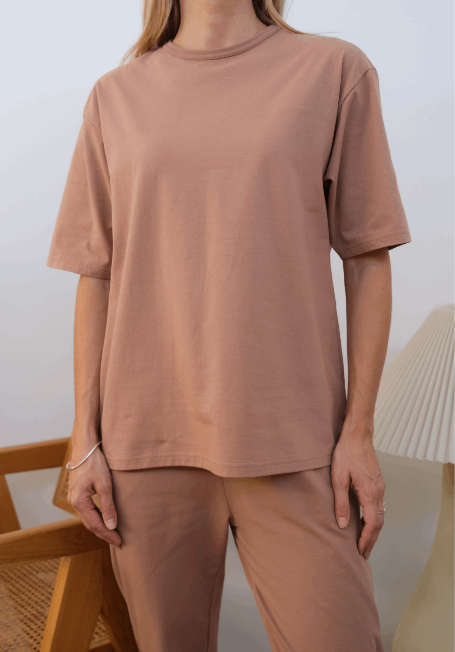 Miann &amp; Co Womens - Lexi Oversized Boxy Jersey T-Shirt - Mocha