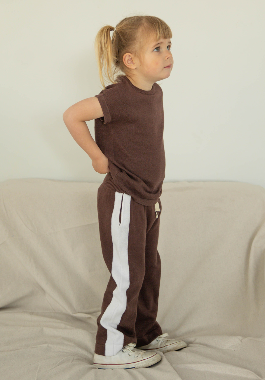 Miann &amp; Co Kids - Knit Side Stripe Pants - Espresso