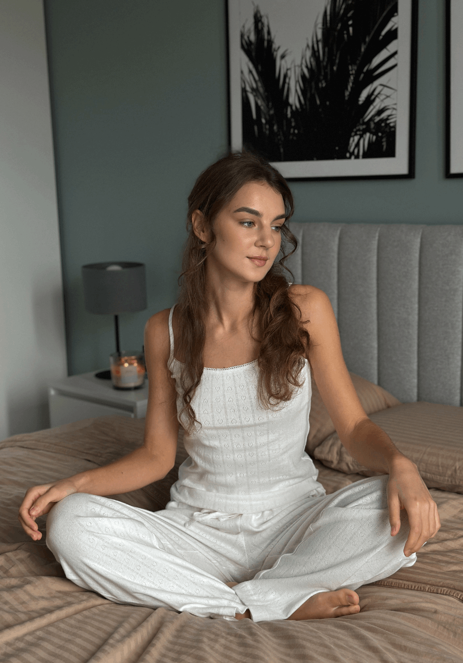 Miann Co Womens Brooklyn Strappy Pyjama Tank Frost Pointelle L