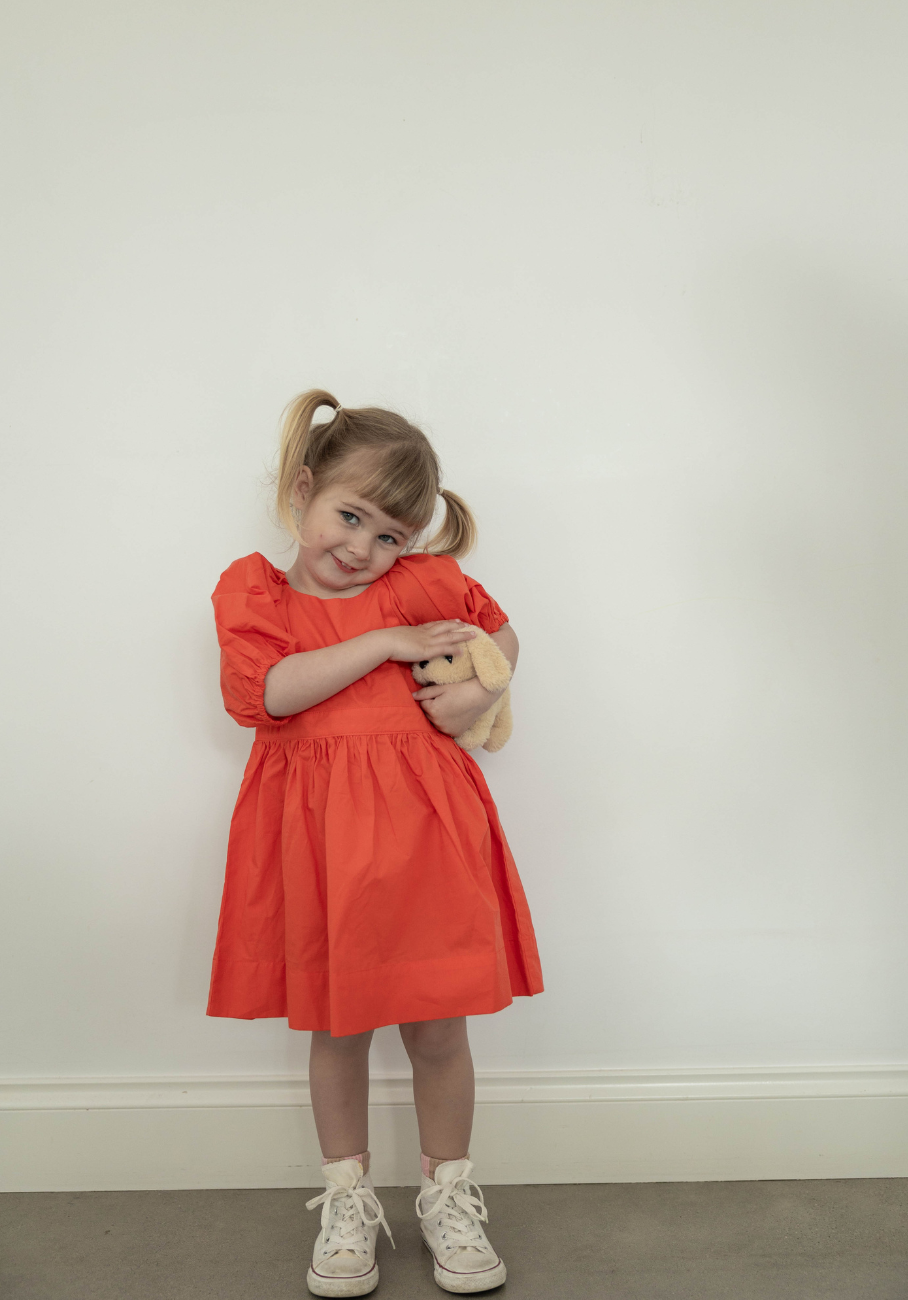 Miann &amp; Co Kids - Keyhole Puff Sleeve Dress - Tomato