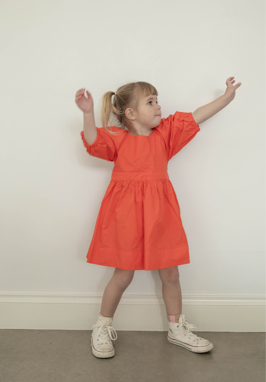 Miann &amp; Co Kids - Keyhole Puff Sleeve Dress - Tomato