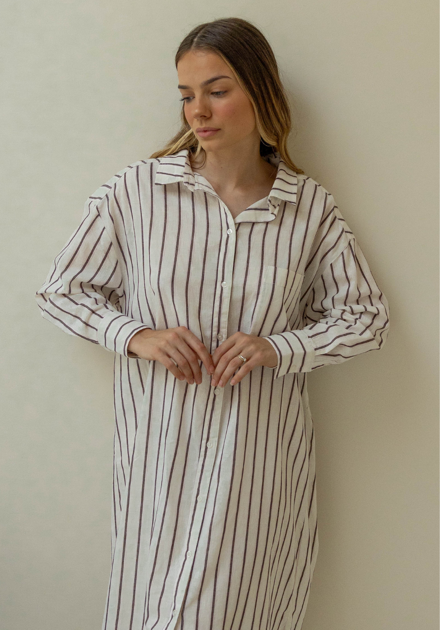 Miann &amp; Co Women - August Button Down Shirt Dress - Coco Stripe