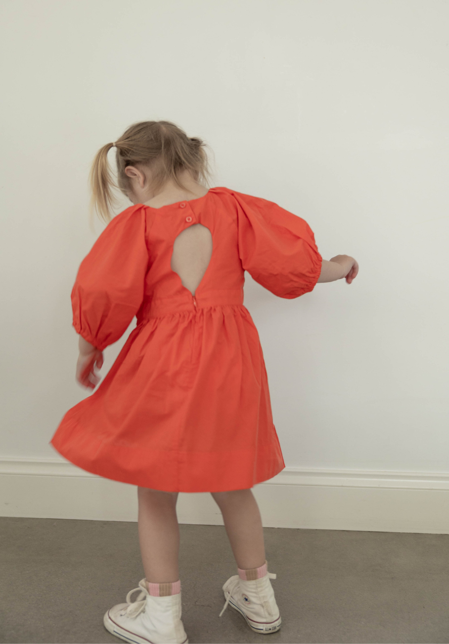 Miann &amp; Co Kids - Keyhole Puff Sleeve Dress - Tomato