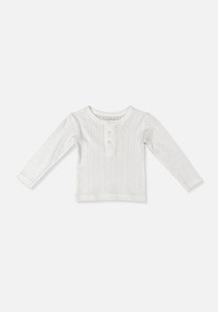 Miann & Co Kids - Long Sleeve Button Down T-Shirt - Frost Pointelle