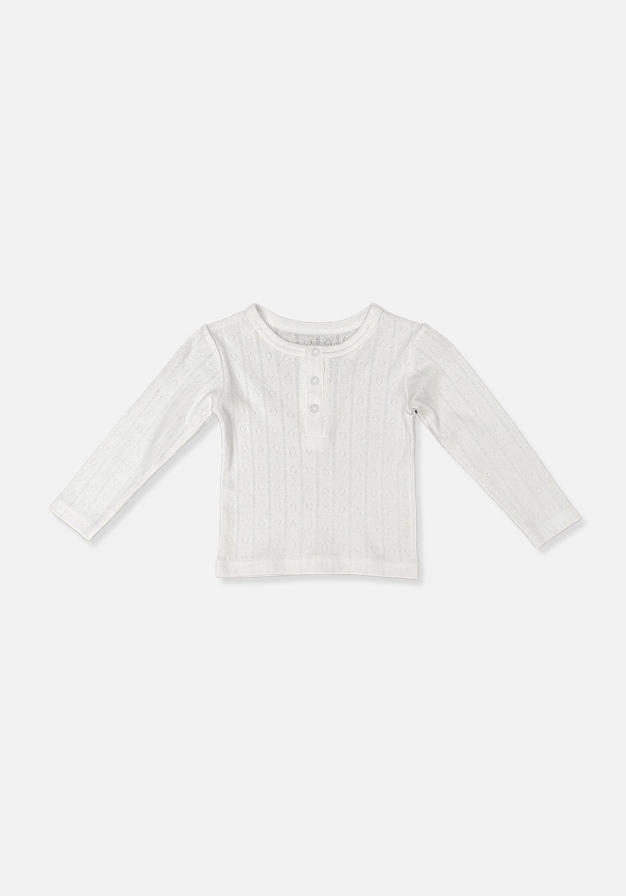 Miann &amp; Co Kids - Long Sleeve Button Down T-Shirt - Frost Pointelle