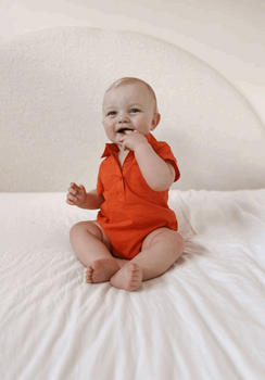 Miann & Co Baby - Short Sleeve Collared Bodysuit - Tomato