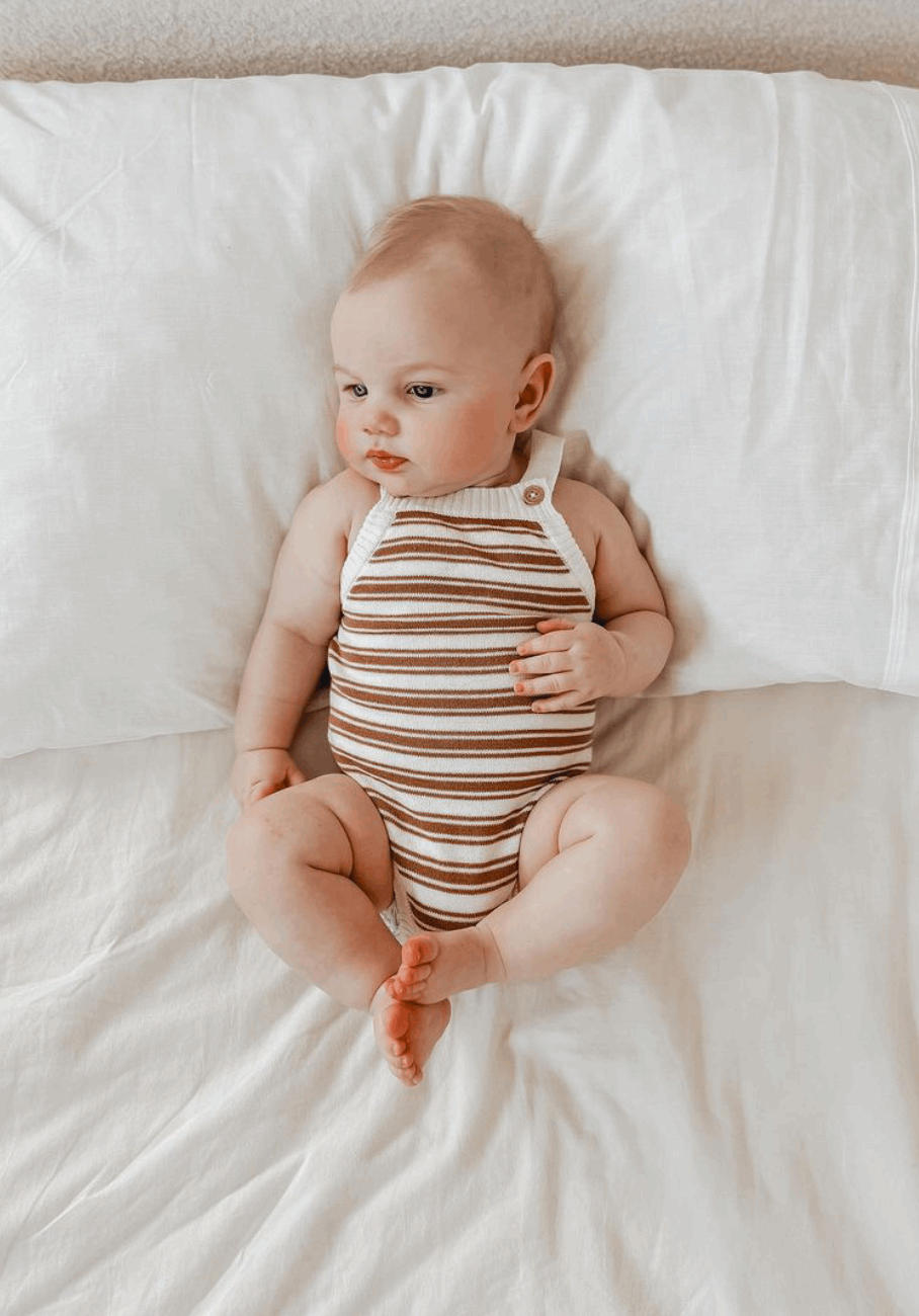 Miann & Co Baby - Knit Strap Bodysuit - Caramel Stripe