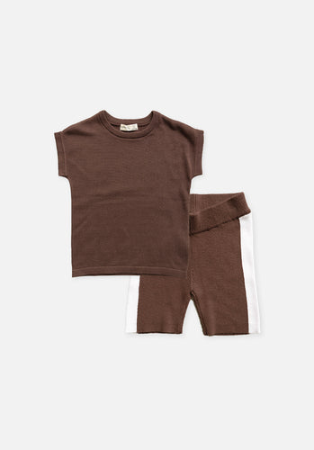 Kids Summer Set- Boxy Knit T-Shirt & Knit Bike Shorts - Espresso