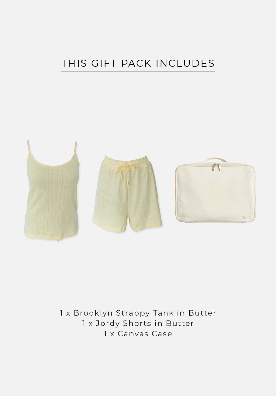 Gift Pack - Brooklyn Strappy Tank &amp; Jordy Shorts - Butter Pointelle