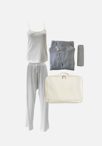 Gift Pack - Dressing Gown, Brooklyn Strappy Tank & Keira Wide Leg Pants - Frost Pointelle