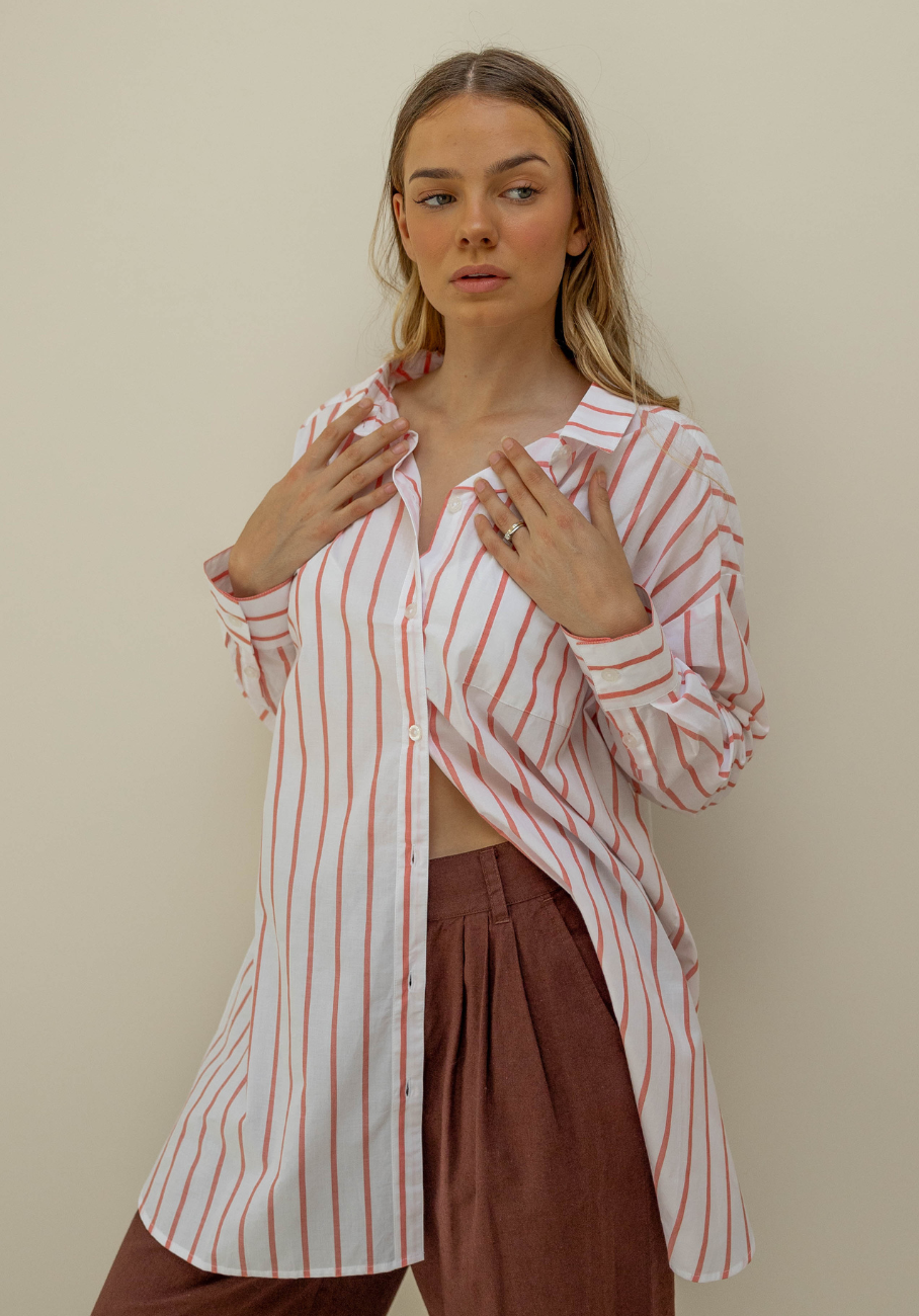 Miann &amp; Co Womens - Bowie Long Sleeve Shirt - Tomato Stripe