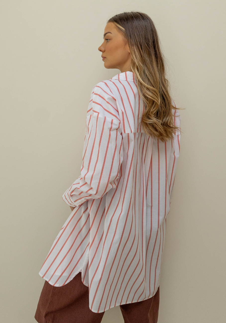 Miann &amp; Co Womens - Bowie Long Sleeve Shirt - Tomato Stripe