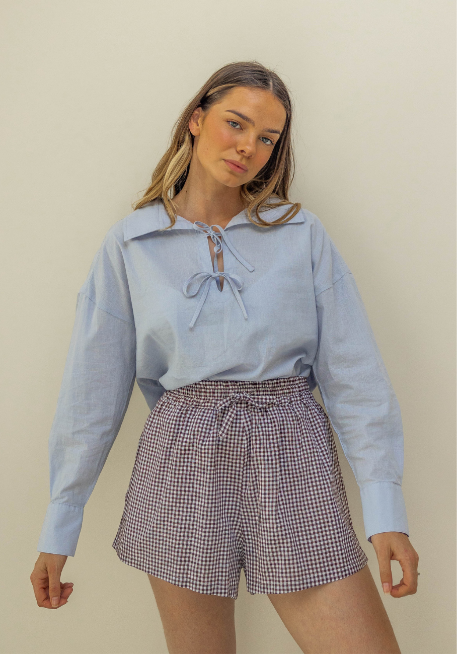 Miann &amp; Co Women - Bonnie Long Sleeve Tie Shirt - Periwinkle