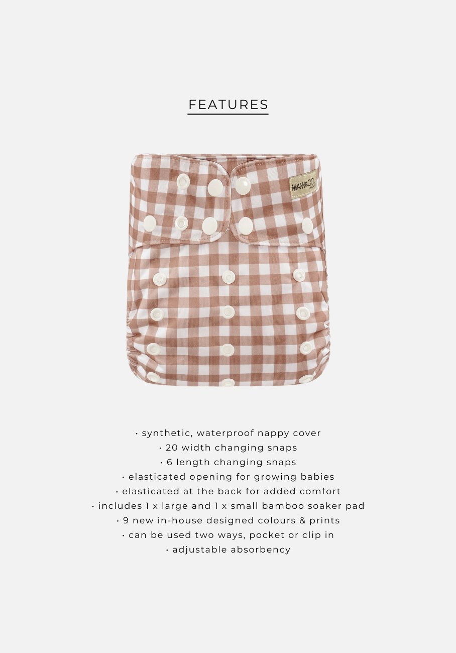 Miann & Co - Modern Cloth Nappy - Café Au Lait Gingham