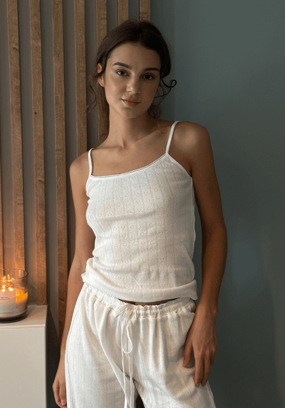 Miann &amp; Co Womens - Brooklyn Strappy Pyjama Tank - Frost Pointelle