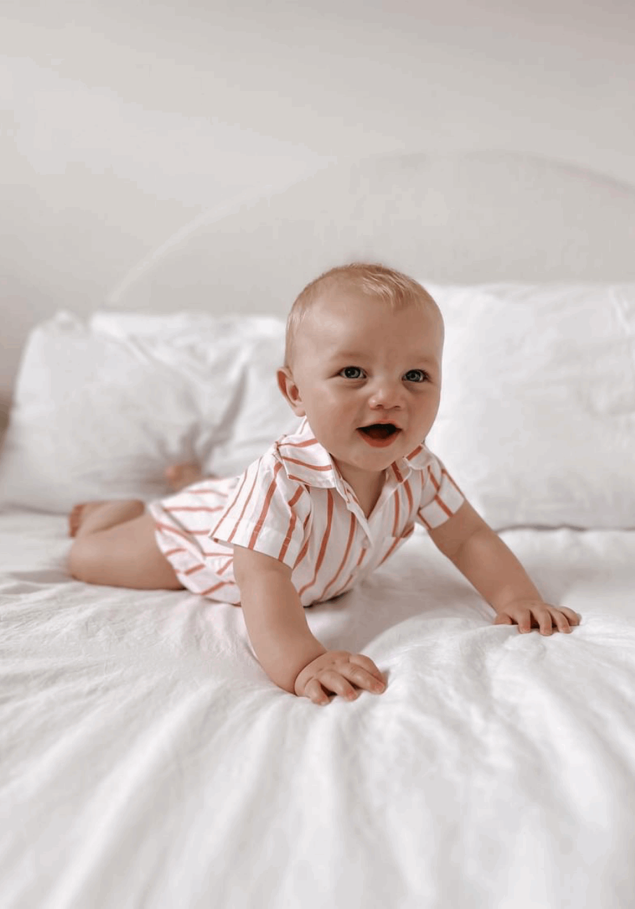 Miann &amp; Co Baby - Short Sleeve Collared Bodysuit - Tomato Stripe