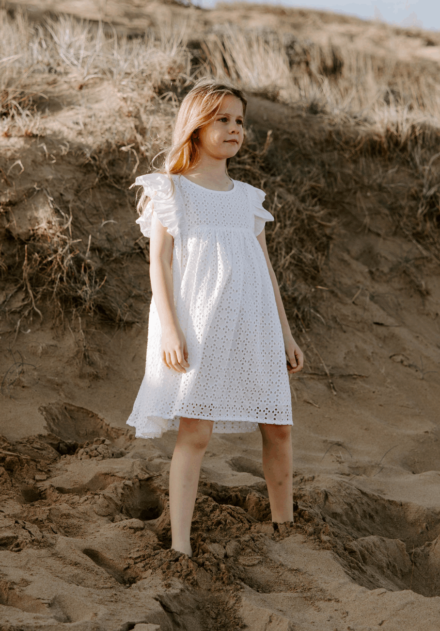 Miann &amp; Co Kids - Flutter Shoulder Dress - Shell Broderie