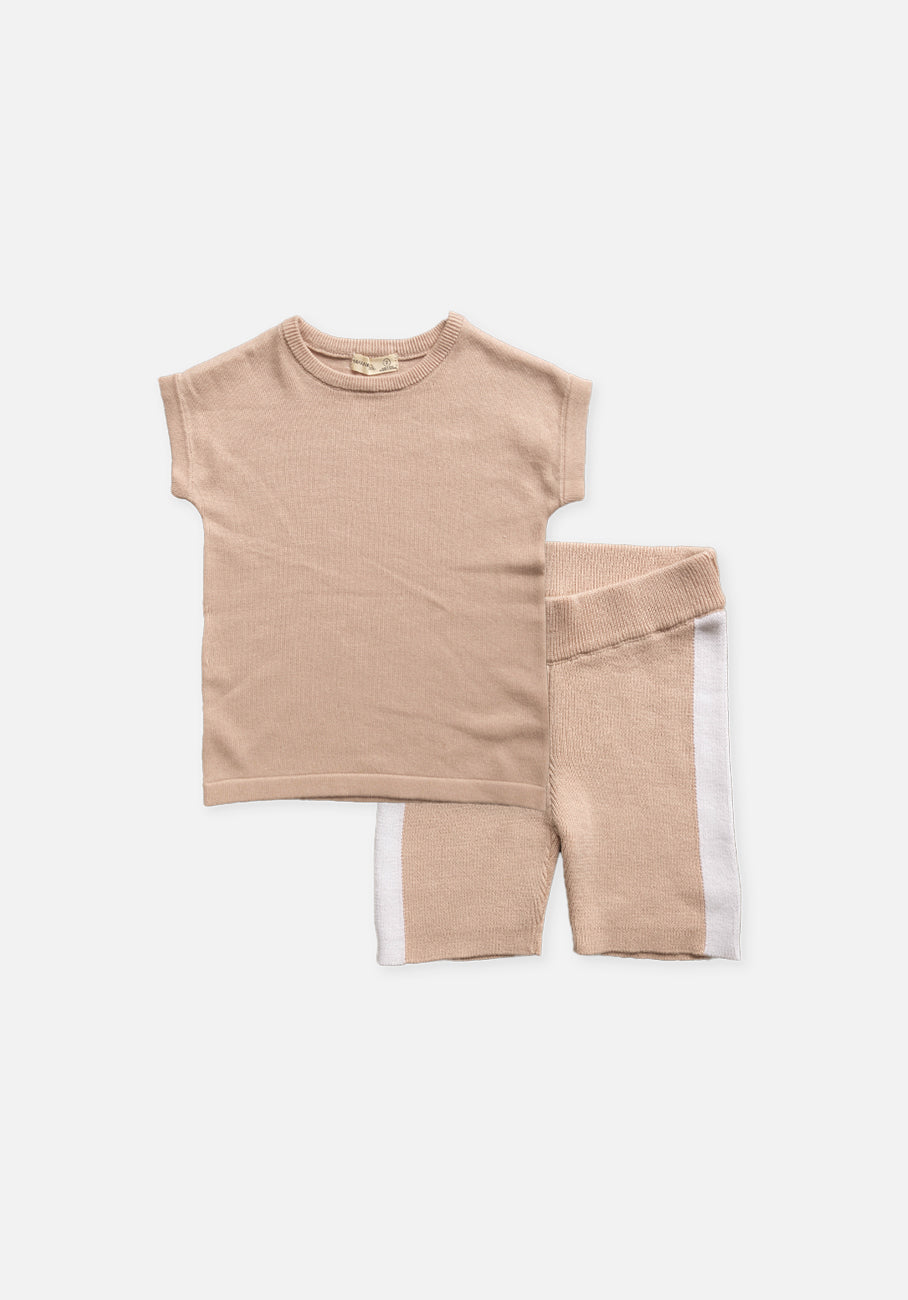 Kids Summer Set- Boxy Knit T-Shirt &amp; Knit Bike Shorts - Ballet Pink