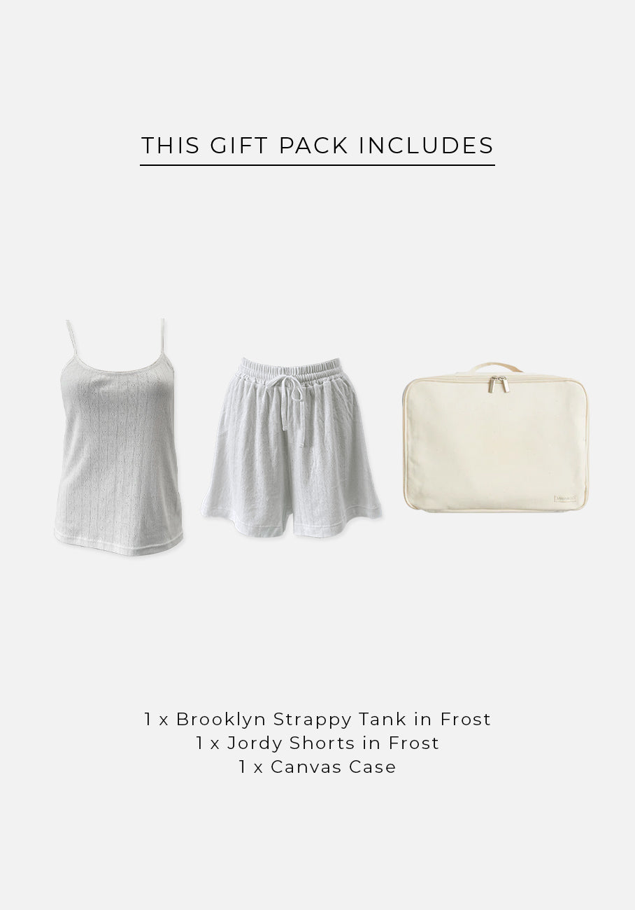 Gift Pack - Brooklyn Strappy Tank &amp; Jordy Shorts - Frost Pointelle