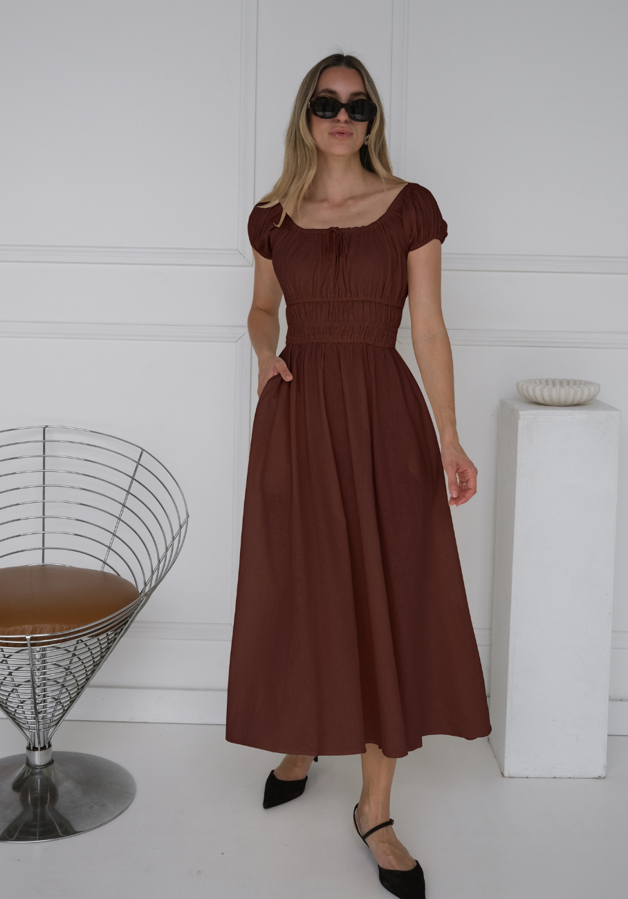 Miann & Co Woman - Clara Shirred Bust Midi Dress - Coco