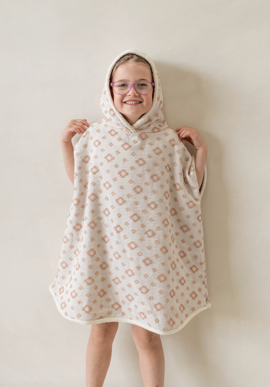 Miann &amp; Co - Terry Towelling Hooded Poncho - Terracotta Geo