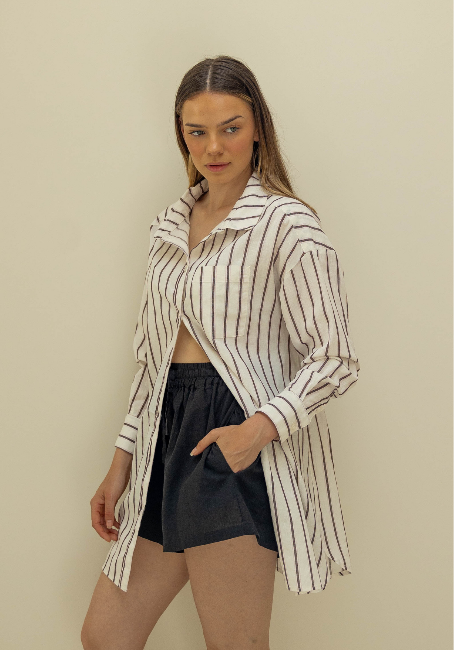 Miann &amp; Co Women - Bowie Long Sleeve Shirt - Coco Stripe