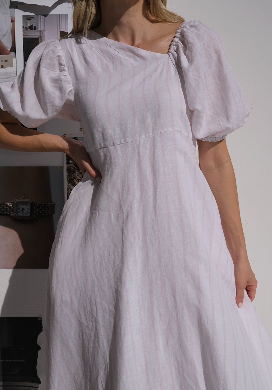 Miann &amp; Co Womens - Millie Asymmetrical Puff Sleeve Dress - Candy Stripe
