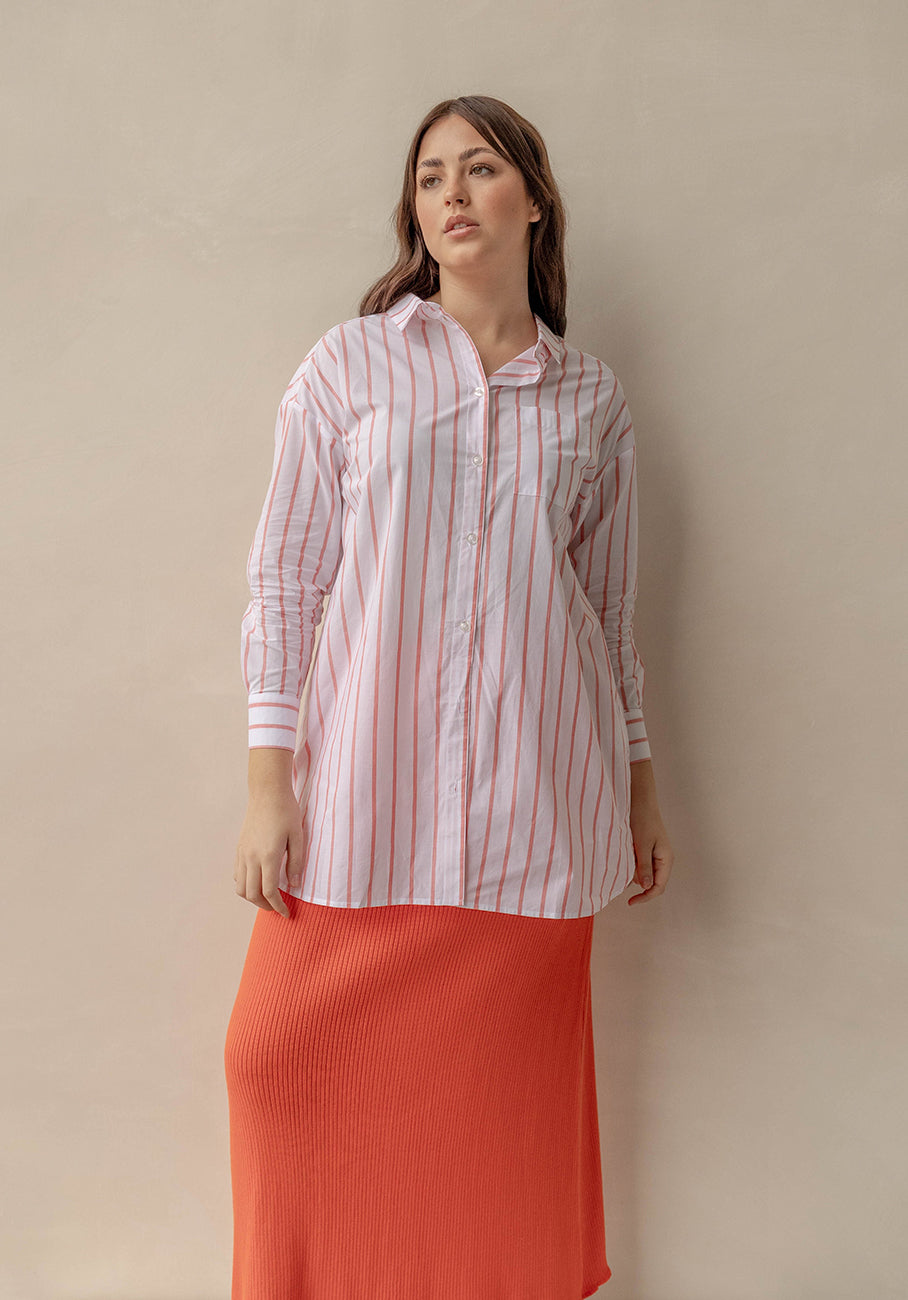 Miann &amp; Co Womens - Bowie Long Sleeve Shirt - Tomato Stripe
