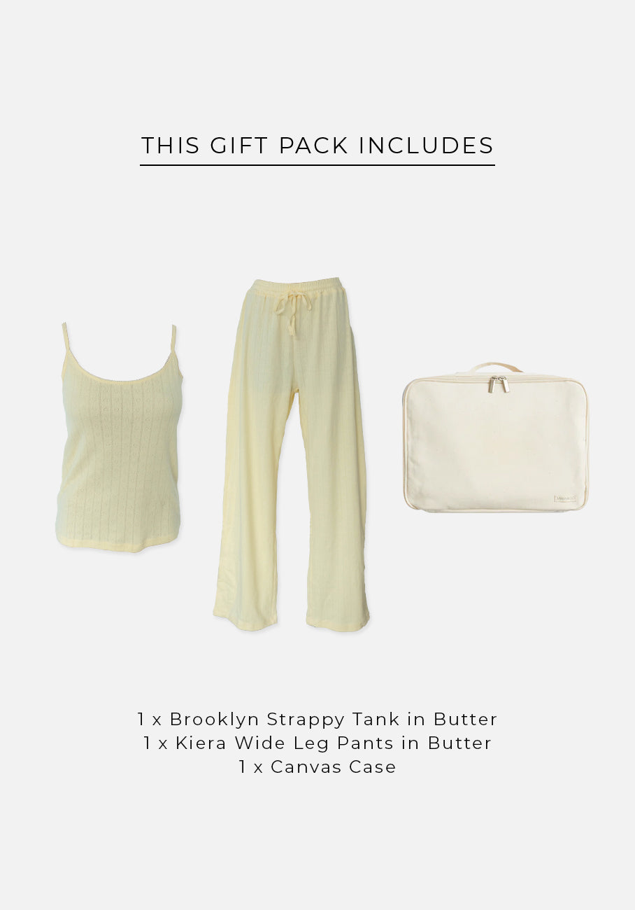 Gift Pack - Brooklyn Strappy Tank &amp; Keira Wide Leg Pants - Butter Pointelle