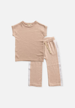 Baby Knit Set - Boxy Knit T-Shirt & Knit Side Stripe Pants - Ballet Pink