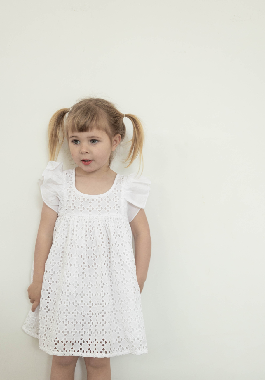 Miann &amp; Co Kids - Flutter Shoulder Dress - Shell Broderie