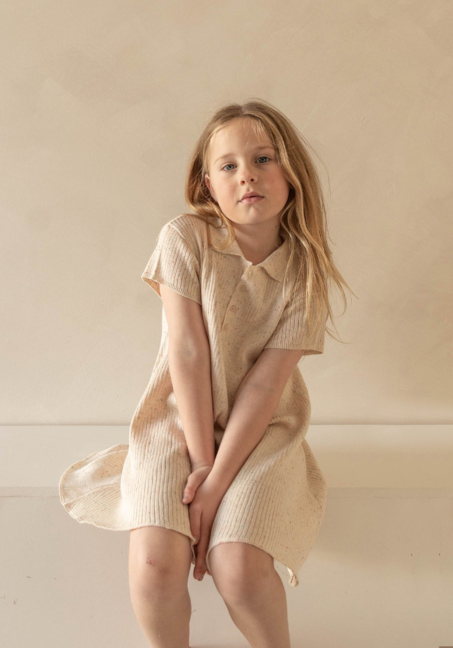 Miann &amp; Co Kids - Texture Rib Polo Dress - Biscotti Speckle