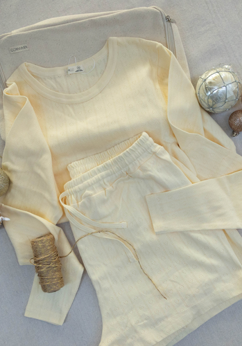 Gift Pack - Emma Round Neck Long Sleeve T-Shirt & Jordy Shorts - Butter Pointelle