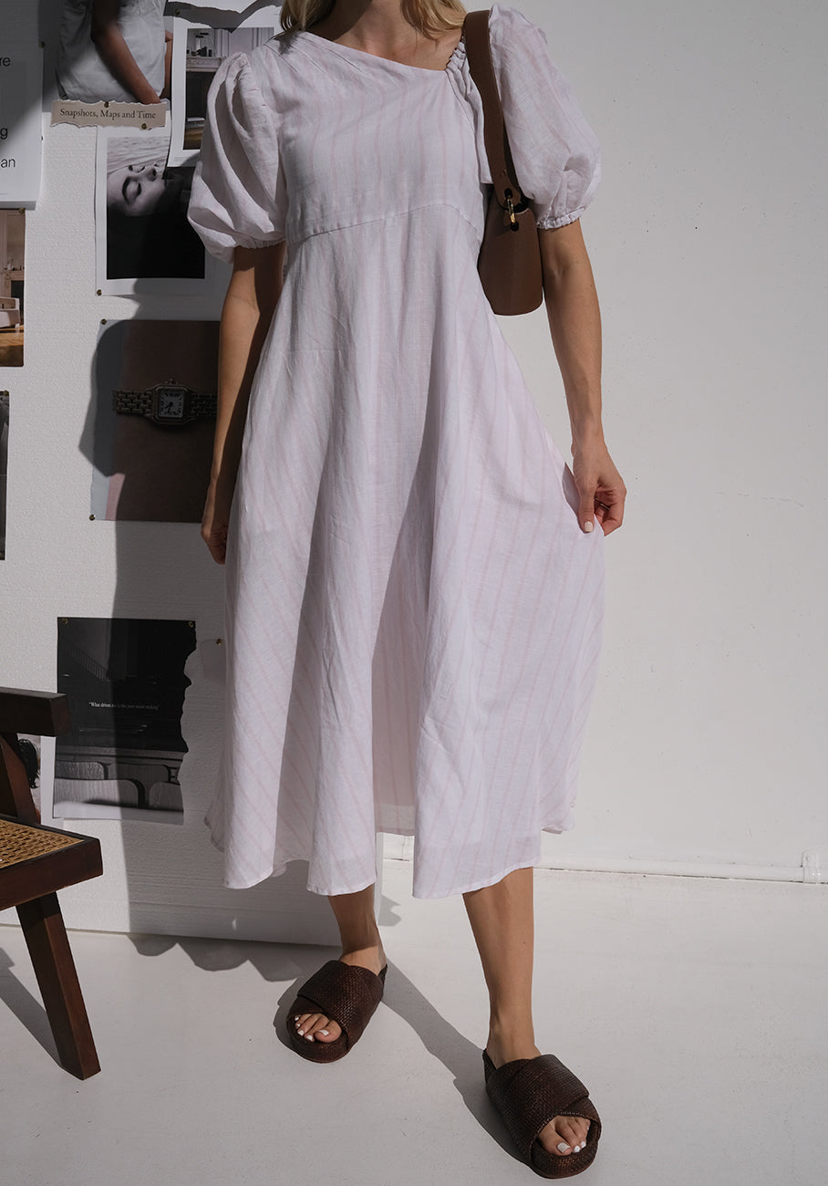 Miann &amp; Co Womens - Millie Asymmetrical Puff Sleeve Dress - Candy Stripe