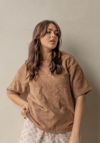 Miann & Co Womens - Kai Terry Towelling Boxy T-Shirt - Café Au Lait